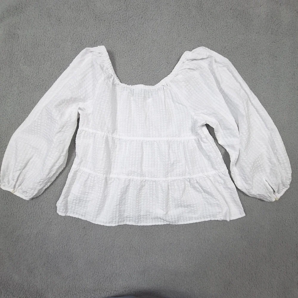 Old Navy Blouse Womens Large White Tiered Empire V-Neck Long Sleeve Boho Top